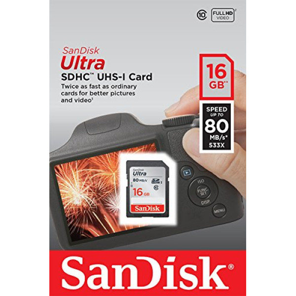 Карта пам'яті SanDisk 16 ГБ SDHC C10 UHS-I R80 МБ/с Ultra